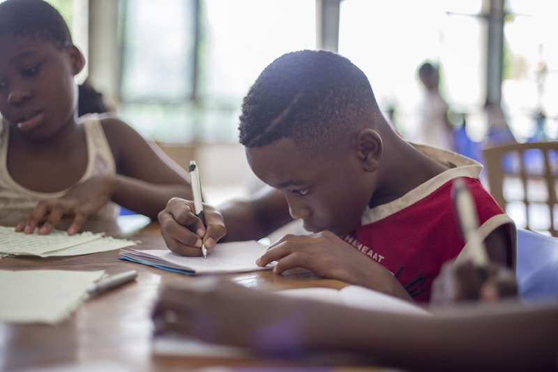 Student focused on test